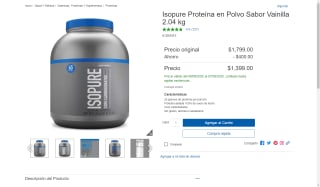 Isopure 25g Proteína Vainilla 2.04kg $1,399 | Oferta Costco
