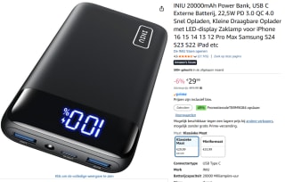 INIU 20000mAh Power Bank, USB C Externe Batterij voor €15,29 bij Amazon