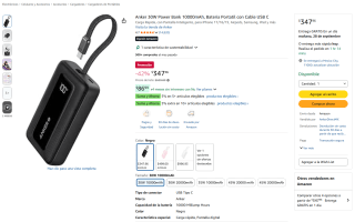 Anker 30W Power Bank 10000mAh por $348 en Amazon