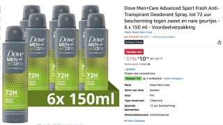 Dove Deodorant Men+ Care Sport Fresh - 6 x 150 ml voor €10,25 bij Amazon