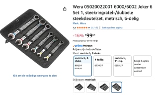 Wera 05020022001 6-delige Joker Steek-/ringratelsleutelset - 10-19mm voor €99,54