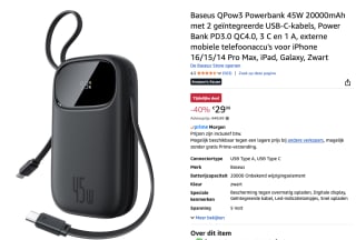 Baseus QPow3 Powerbank 45W 20000mAh voor €29,98 bij Amazon