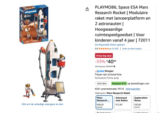 PLAYMOBIL Space ESA Mars Research Rocket voor €40,09 bij Amazon