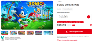 Sonic Superstars por $306 | Oferta Nintendo eShop