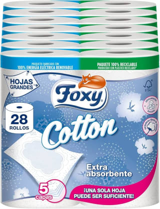 56 rollos Foxy Cotton Papel higiénico de 5 capas extra absorbente por 36,53€