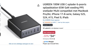 UGREEN 100W GaN Oplaadstation (6-Poorts, 65W snelladen) voor €34,97 bij Amazon