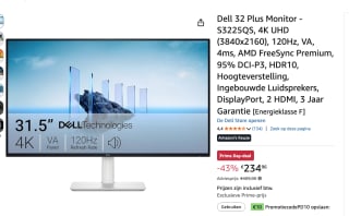 DELL Plus S3225QS computer monitor 80 cm (31.5") voor €234,96 bij Amazon