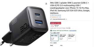 INIU USB C oplader 30W 2 poorten [USB-C + USB-A] voor €5,80 bij Amazon België