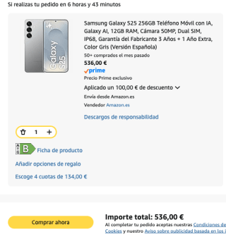 Móvil Samsung Galaxy S25 256GB por 536€ (Amazon Student)