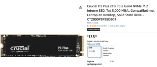 Crucial P3 Plus 2TB (CT2000P3PSSD8) voor €135,92 bij Amazon