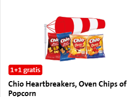 Alle Chio Heartbreakers, Oven Chips of Popcorn 1+1 gratis bij de Jumbo