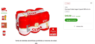 Cerveza Cezka Lager 6 pack 330ml por $40 | Bodega Aurrera