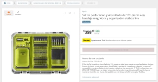RYOBI set de perforación y atornillado (101 piezas) por $359 en The Home Depot México