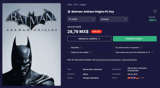 Batman: Arkham Origins (PC) por $29 | Oferta CDKeys