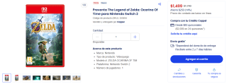 The Legend of Zelda: Ocarina Of Time para Nintendo Switch 2 por $1,499 en Coppel