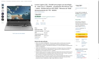 Lenovo Legion LOQ i7-13650HX 16GB 1TB RTX 5050 por $18,678 | Amazon