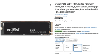 Crucial P310 4 TB M.2 PCI Express 4.0 NVMe voor €290,69 bij Amazon