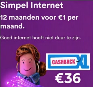 €36 cashback op Simpel Internet bij CashbackXL