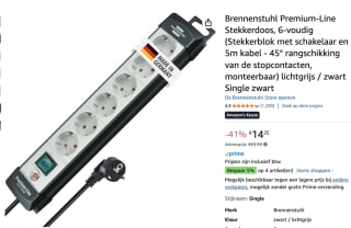 Brennenstuhl stekkerdoos Premium-Line 6 voudig 5 meter voor €14,25 bij Amazon