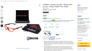 GUNNAR Enigma Spider-Man Miles Morales (bloquea 65% luz azul) por $505 en Amazon