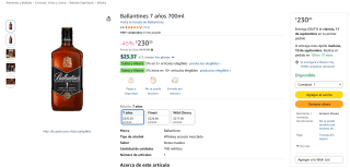 Ballantines 7 años 700ml por $230 en Amazon