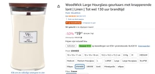 WoodWick Large Hourglass-geurkaars Linen voor €19,42 bij Amazon