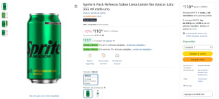Sprite 6 Pack (6 x 355 ml) por $110 en Amazon