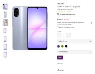 Samsung Galaxy A07 64GB por $1,279 | Oferta Suburbia