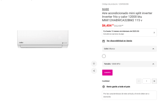 Minisplit Mabe Inverter 12000 BTU por $6,404 | Oferta Liverpool