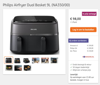 Philips Airfryer Dual Basket 9L (NA350/00) + 1 ING rentepunt voor 98 euro