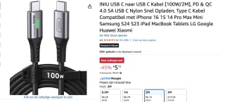INIU USB C naar USB C Kabel [100W/2M] voor €5,15 bij Amazon