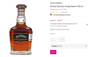 JACK DANIEL'S Single Barrel 700ml por $769 | Oferta Liverpool