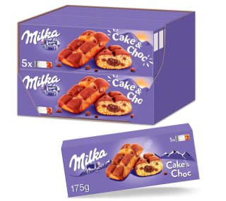 Pack 16 x 175g de Bizcocho relleno con chocolate cake & choc Milka por 13.11€