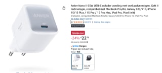 Anker Nano II 65W USB-C oplader voor €22,79 bij Amazon