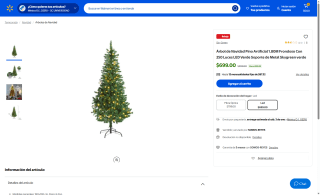 Árbol de Navidad Pino 1.80m 650 Ramas 250 Luces LED por $699 | Walmart