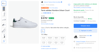 Tenis adidas Hombre Urban Court por $584 en Mercado Libre