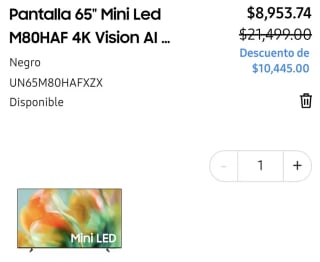 Samsung UN65M80HAFXZX 65" Mini LED 4K por $8,954