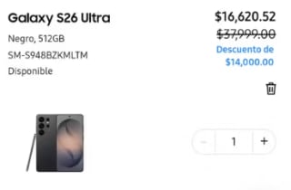 Samsung Galaxy S26 Ultra 512GB por $15,621 | Banamex MSI
