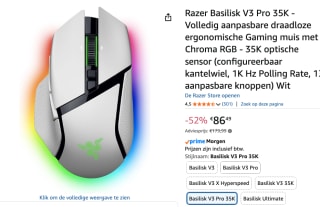 Razer Basilisk V3 Pro 35K gamingmuis €86,49 bij Amazon.nl