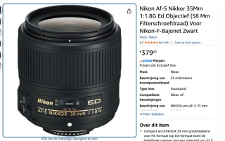 Nikon AF-S 35mm f/1.8G ED voor €379 bij Amazon