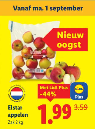 2 kilo Elstar appels voor €1,99 bij de Lidl