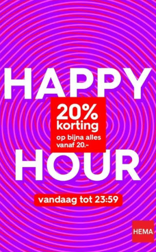 HEMA Happy Hour – 20% korting op (bijna) alles