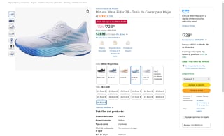 Mizuno Wave Rider 28 28-29 por $729 | Amazon