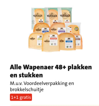 Alle Wapenaer 48+ plakken en stukken 1+1 gratis bij Jumbo