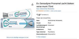 8 Stuks Sensodyne Pronamel Zachte Whitening Tandpasta voor €14,55 bij Amazon