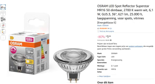 OSRAM dimbare LED Spot Reflector Superstar MR16 50 voor €1,99 bij Amazon