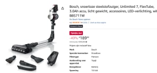 Bosch - Unlimited 7 - BBS711W - Steelstofzuiger voor €139,99 na cashback