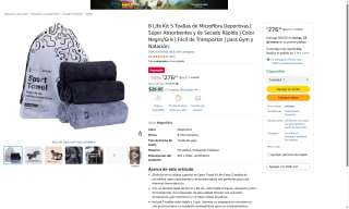B Life Kit 5 Toallas Microfibra Negro/Gris por $276 | Amazon
