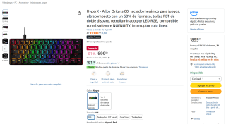 Teclado Mecánico HyperX Alloy Origins 60 por $899 | Oferta Amazon