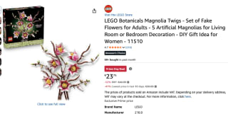 LEGO Botanicals Magnoliatakken voor €23,75 met Amazon prime Italië